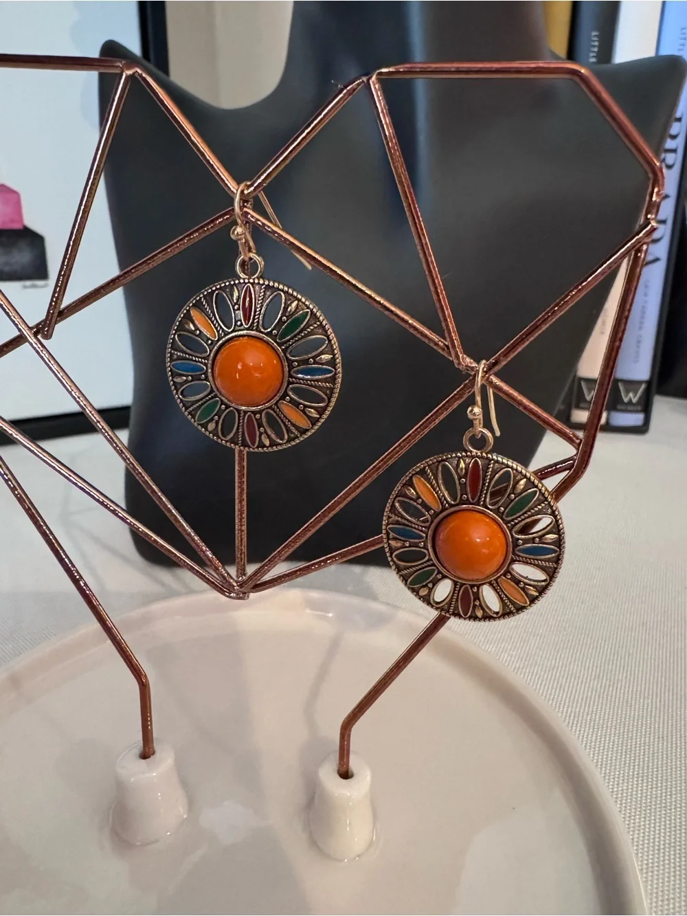 Boho Sunburst Orange Multi-Color Drop Earrings